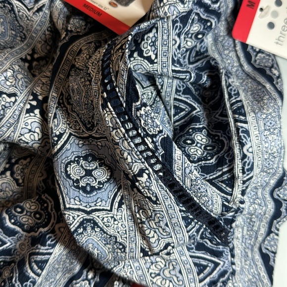 Three Dots blue & white boho wide leg pants w/ pockets M - Picture 7 of 12